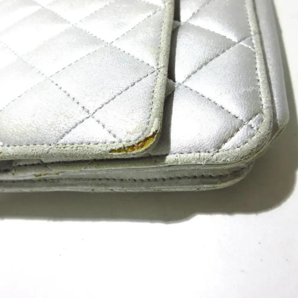 CHANEL Lambskin Quilted Wallet On Chain WOC Silver 15*